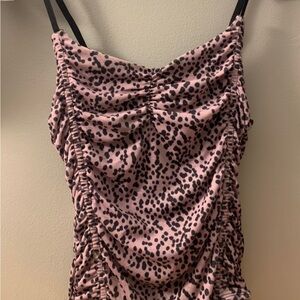 TOPSHOP purple leopard print ruched bodysuit